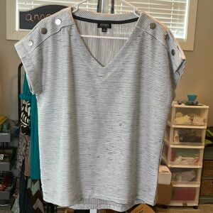 Jones New York Women's Black and White Striped Blouse